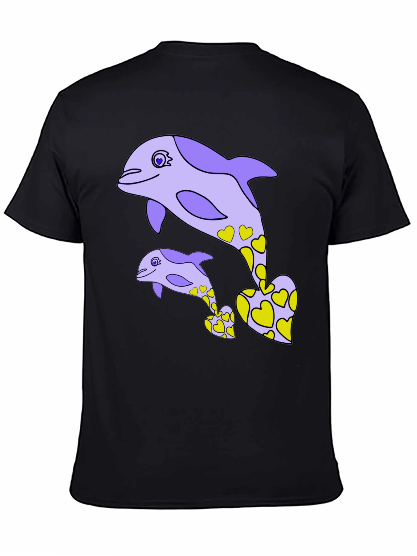 Dolphin Heart Graphic Tee - Black Cotton Casual T-Shirt