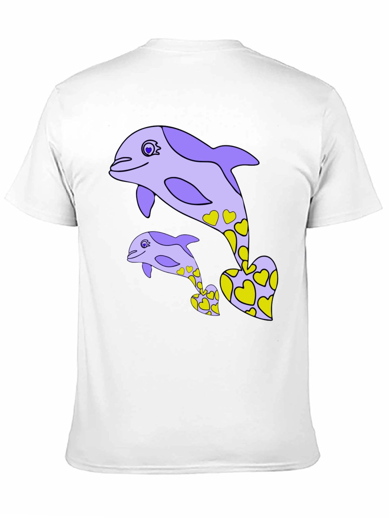 Dolphin Heart Graphic Tee - Black Cotton Casual T-Shirt