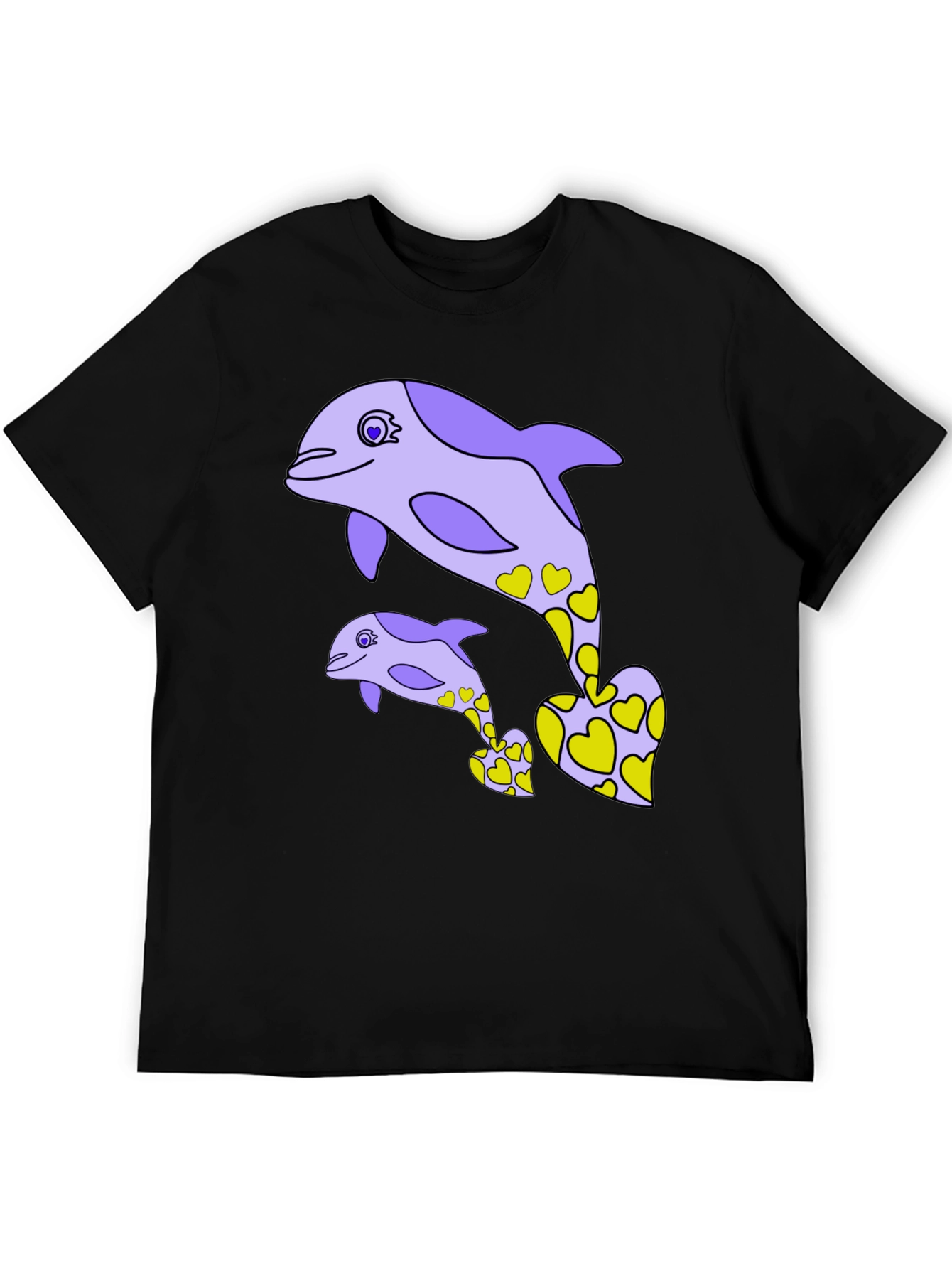 Dolphin Heart Graphic Tee - Black Cotton Casual T-Shirt