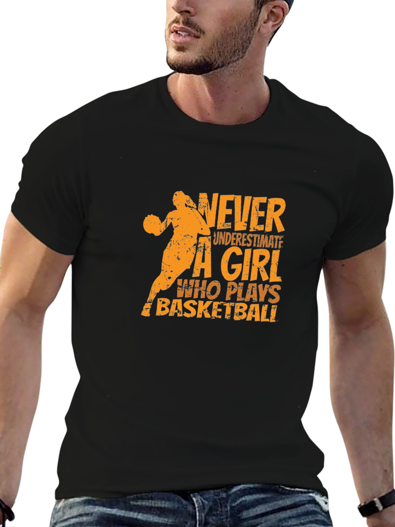 Basketball Girl Graphic T-Shirt - Black