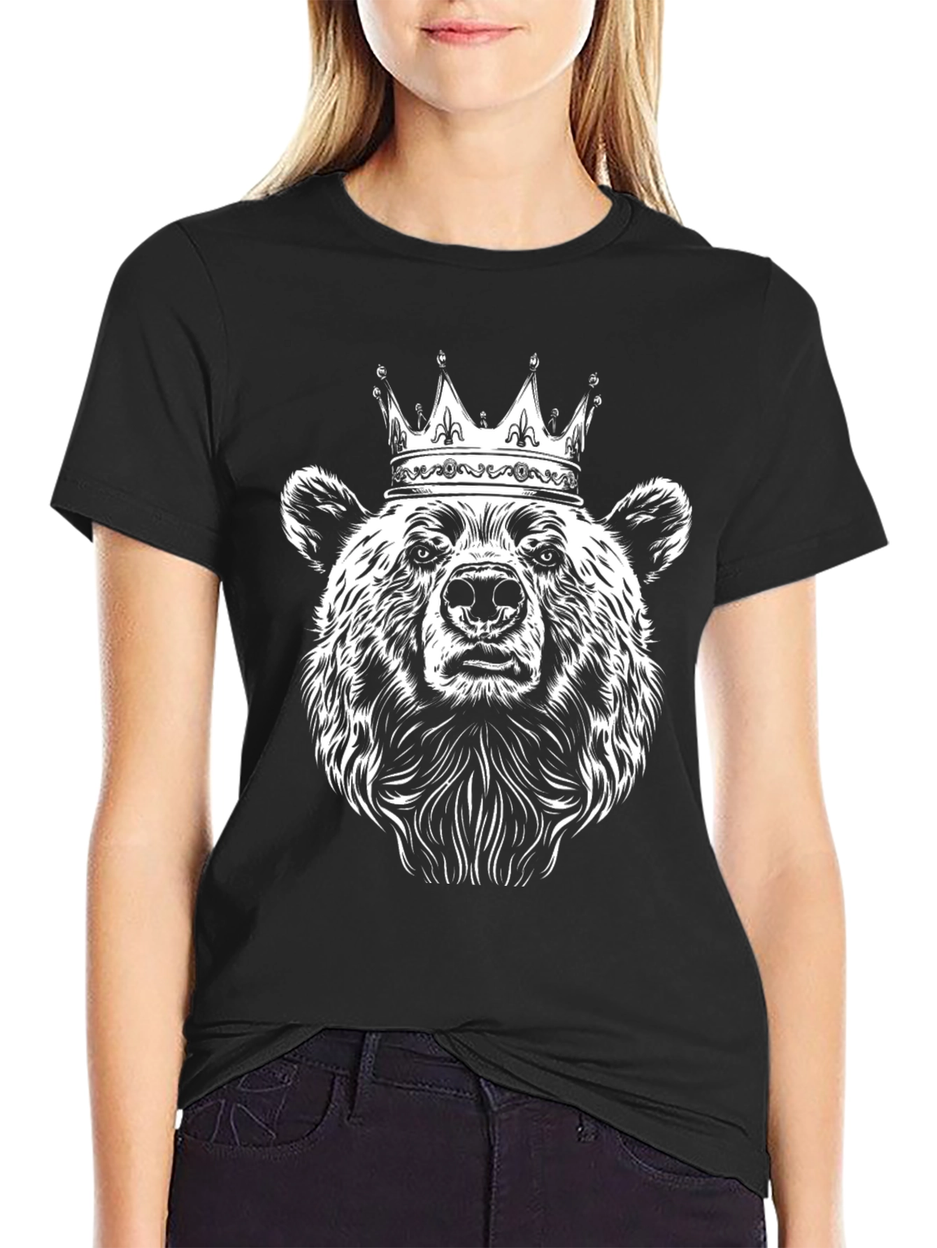 Bear King Graphic Tee - Black Cotton T-Shirt