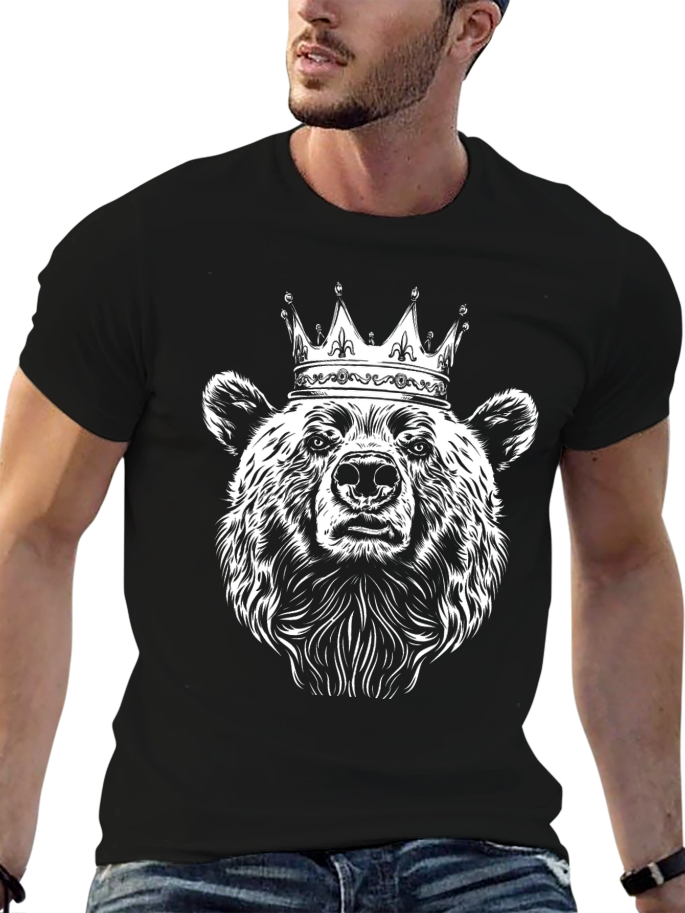 Bear King Graphic Tee - Black Cotton T-Shirt