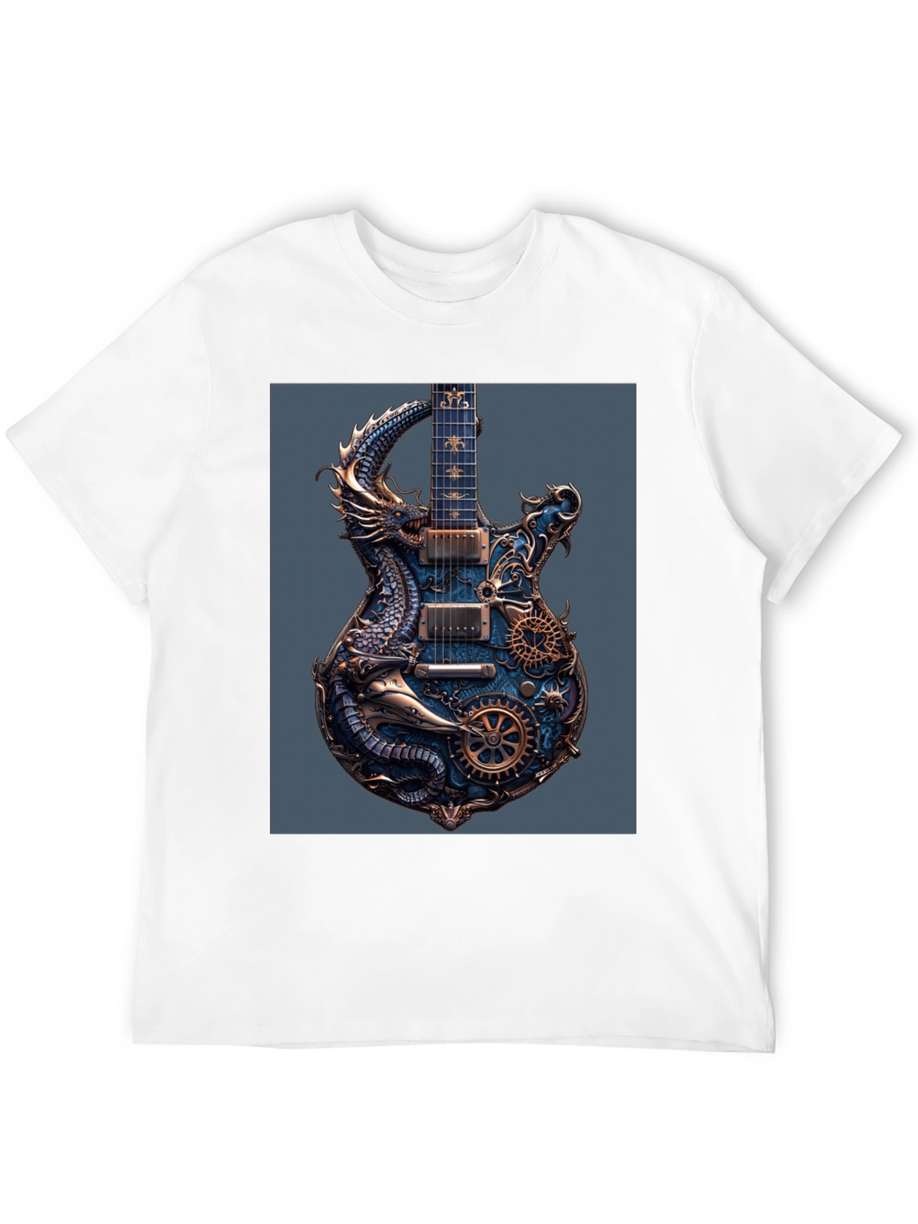 Steampunk Dragon Guitar Black T-Shirt