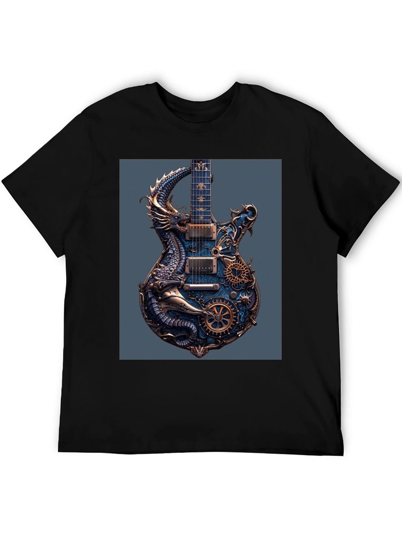 Steampunk Dragon Guitar Black T-Shirt