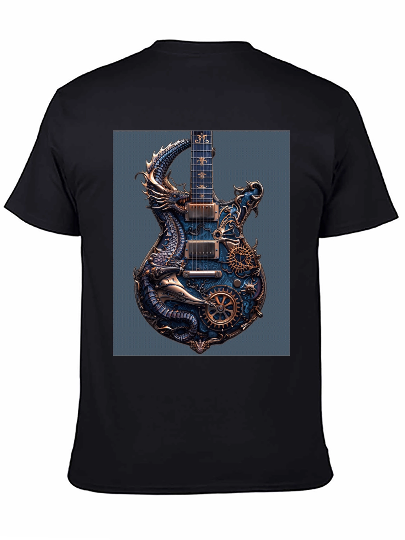 Steampunk Dragon Guitar Black T-Shirt