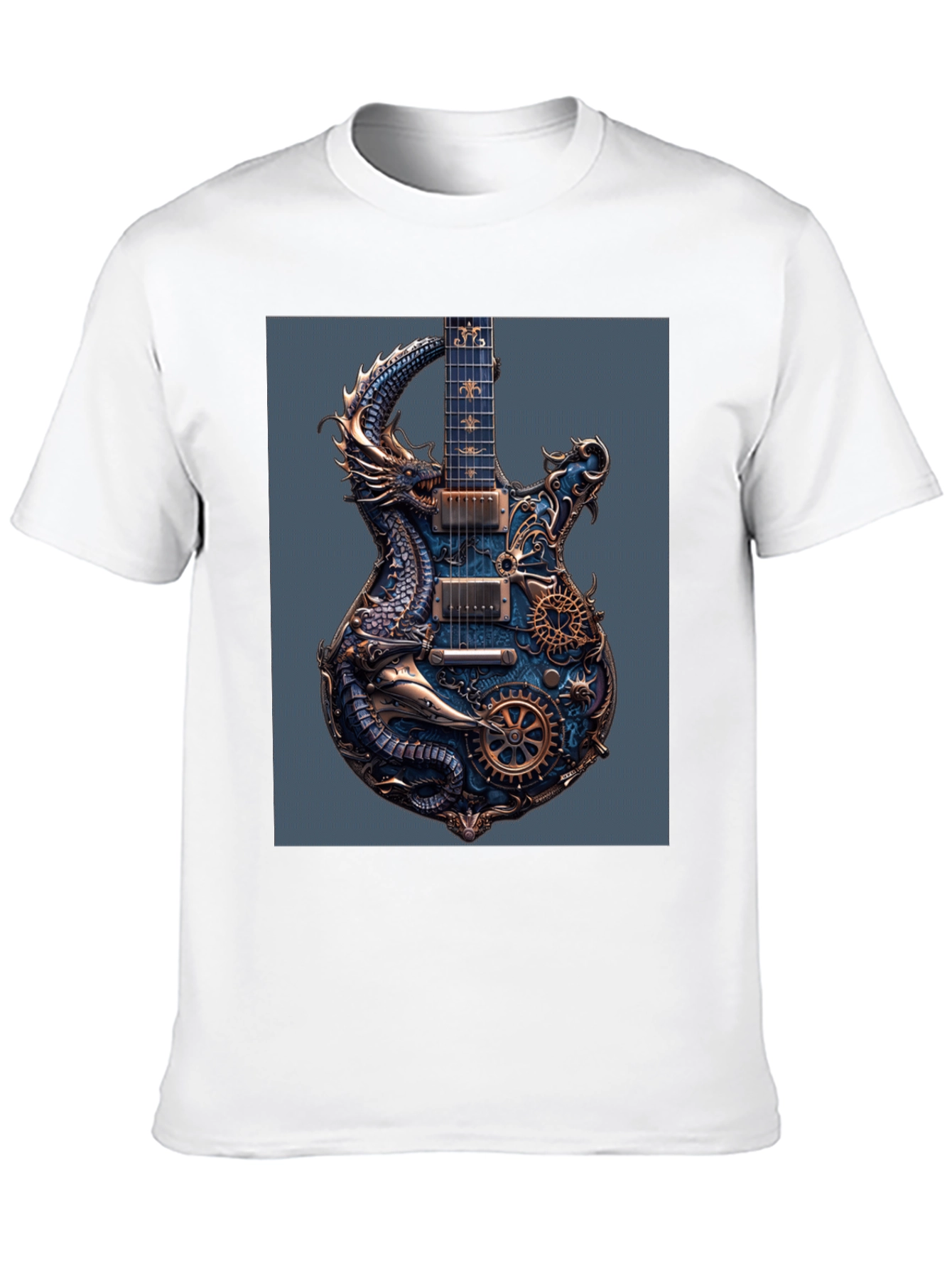 Steampunk Dragon Guitar Black T-Shirt