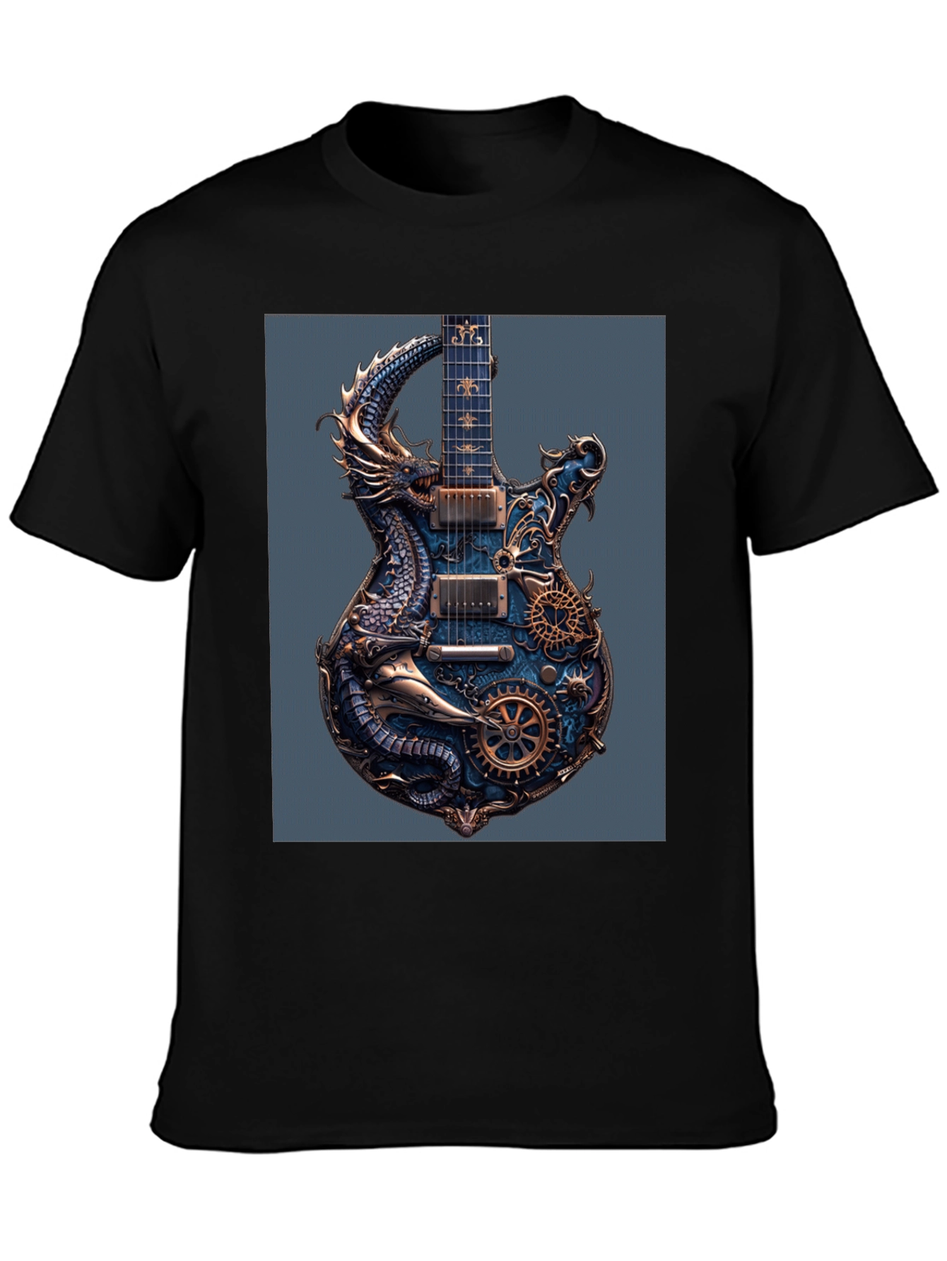 Steampunk Dragon Guitar Black T-Shirt