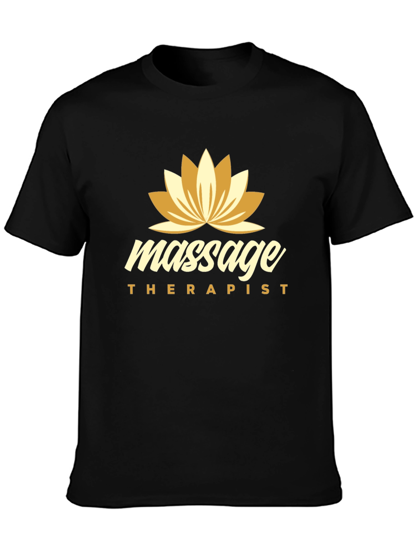 Massage Therapist Black T-Shirt with Lotus Flower Design