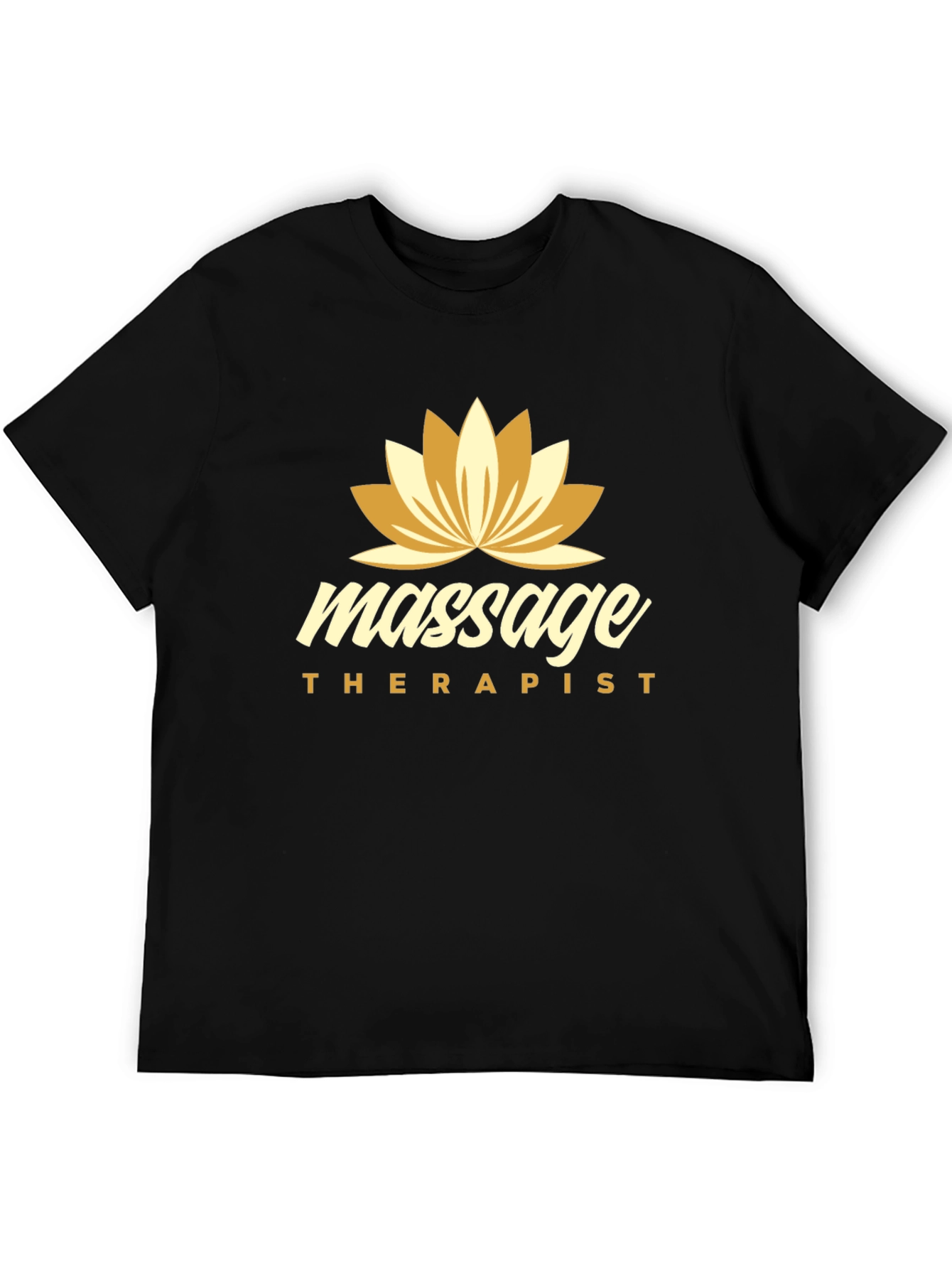 Massage Therapist Black T-Shirt with Lotus Flower Design
