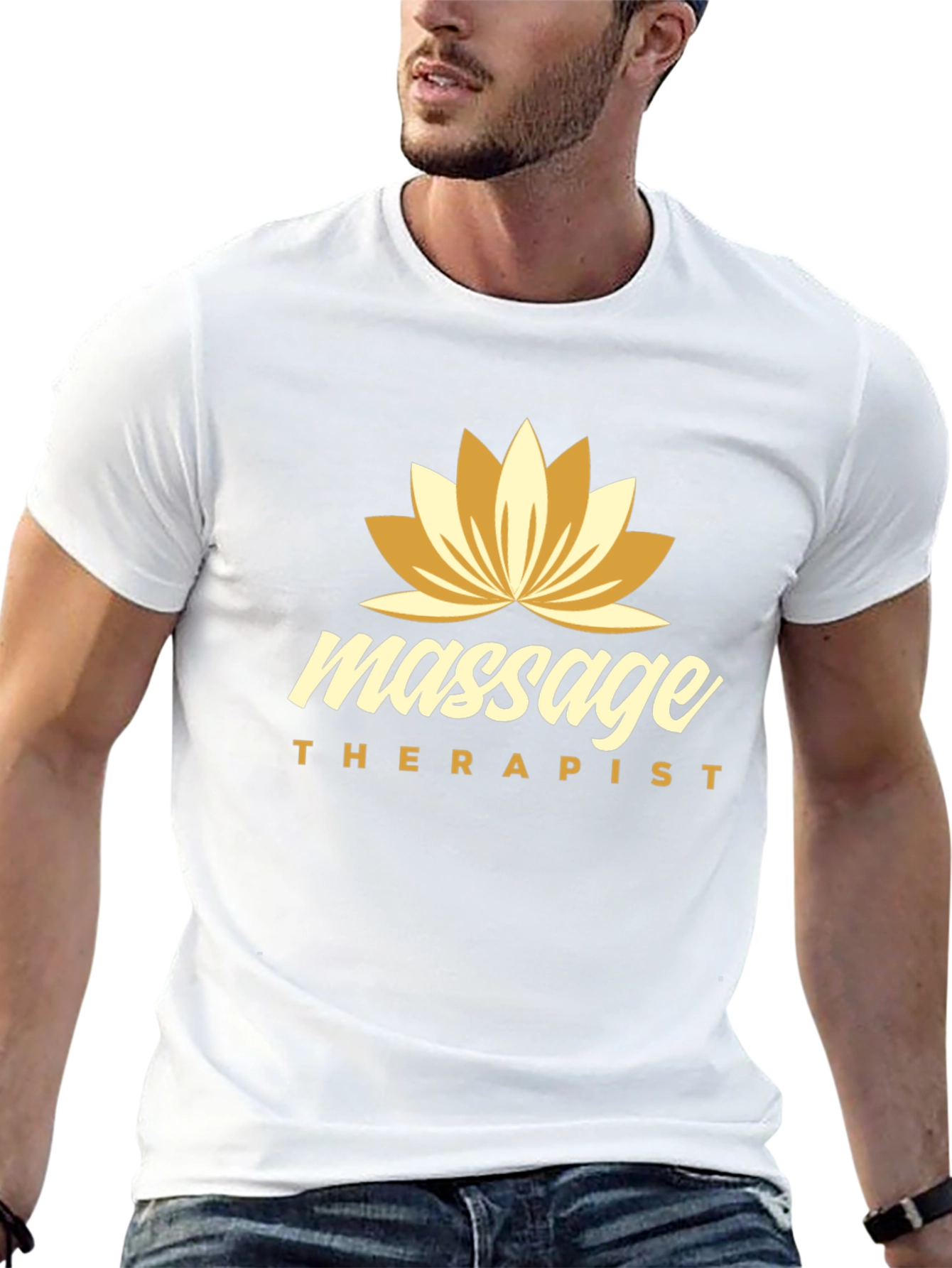 Massage Therapist Black T-Shirt with Lotus Flower Design