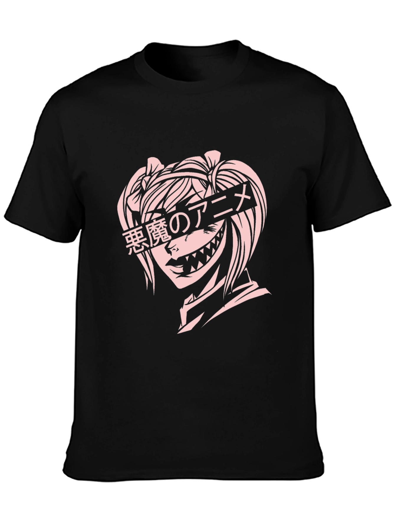 Anime Devil Girl Graphic T-Shirt - Black