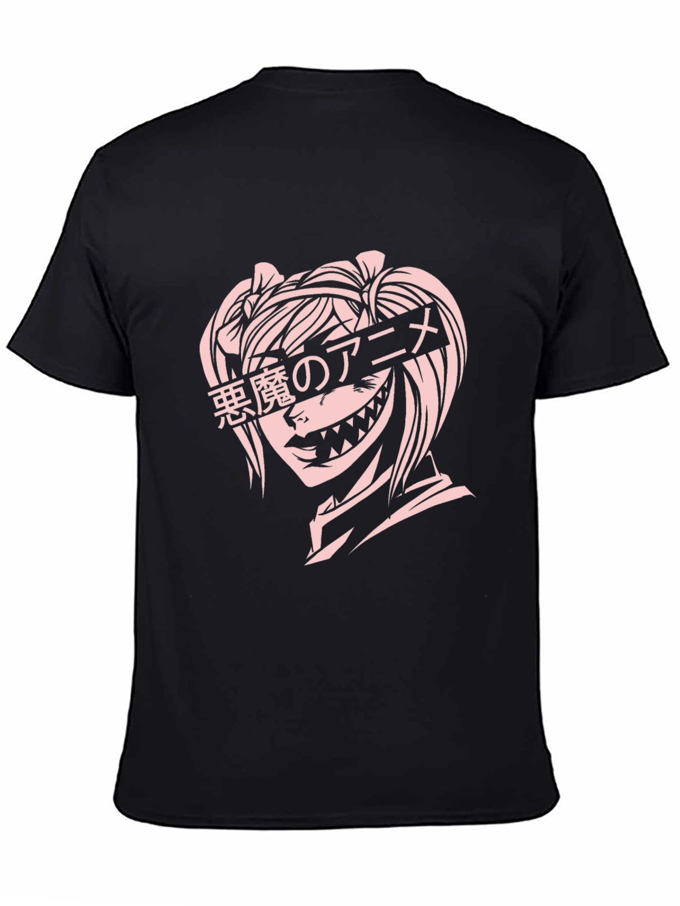 Anime Devil Girl Graphic T-Shirt - Black