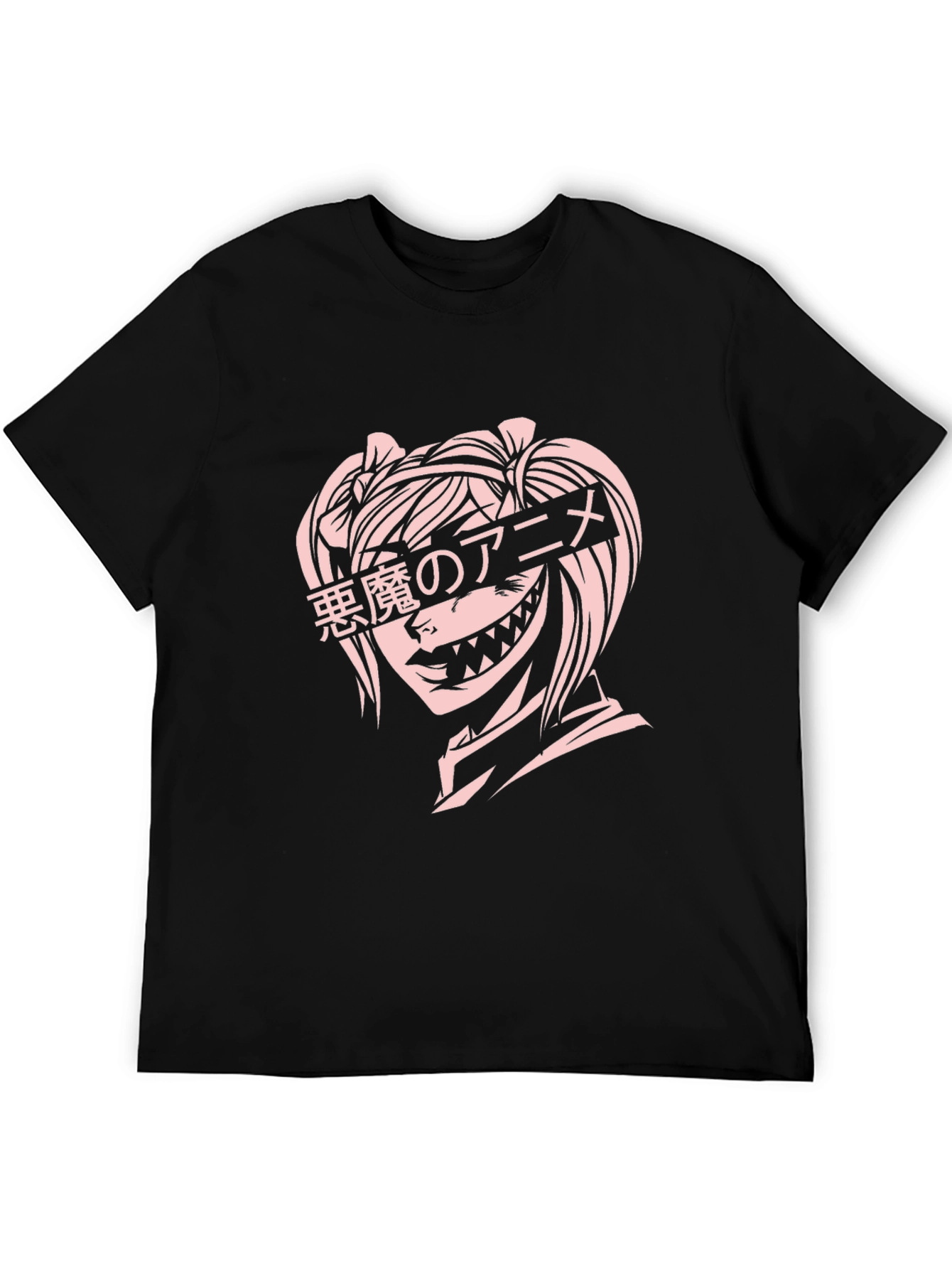 Anime Devil Girl Graphic T-Shirt - Black