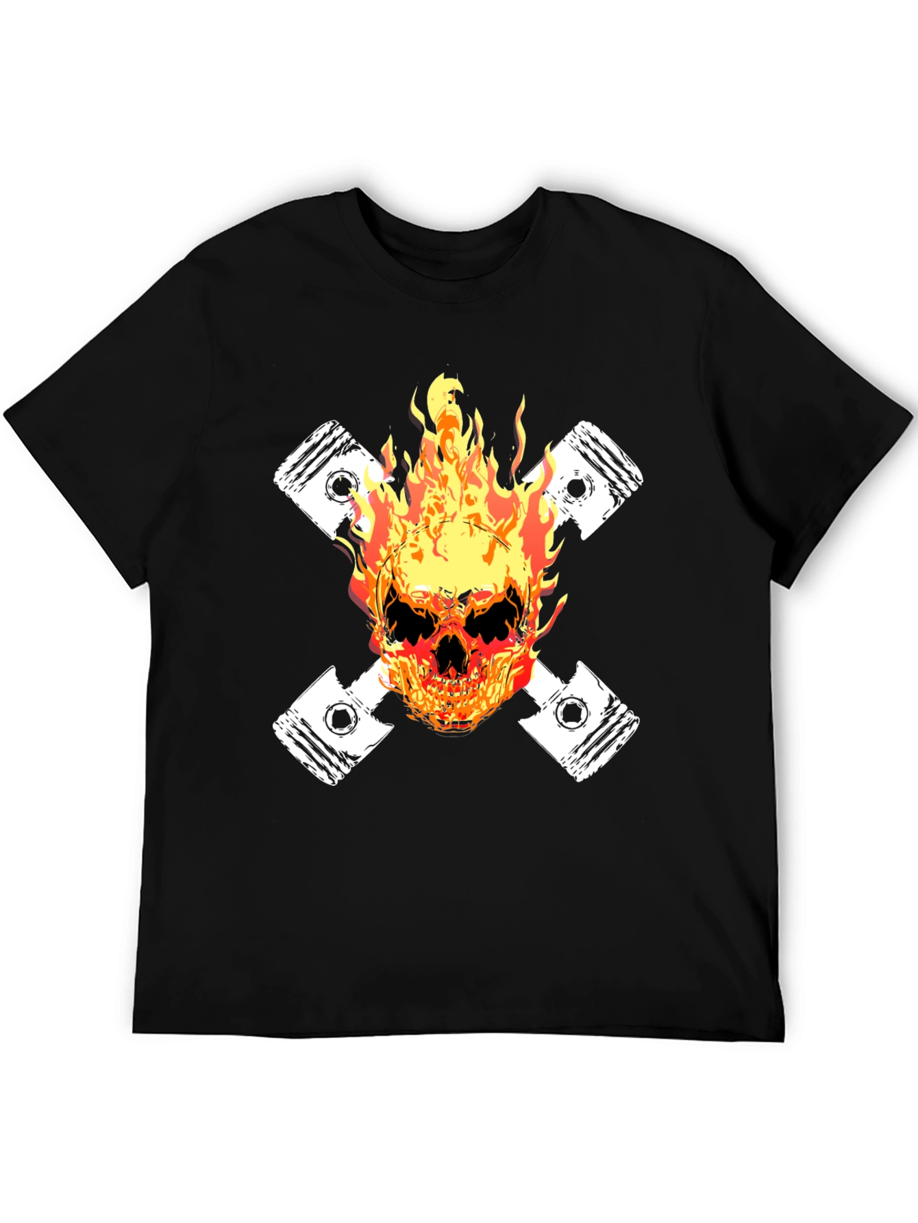 Fiery Skull Piston Graphic Tee - Black