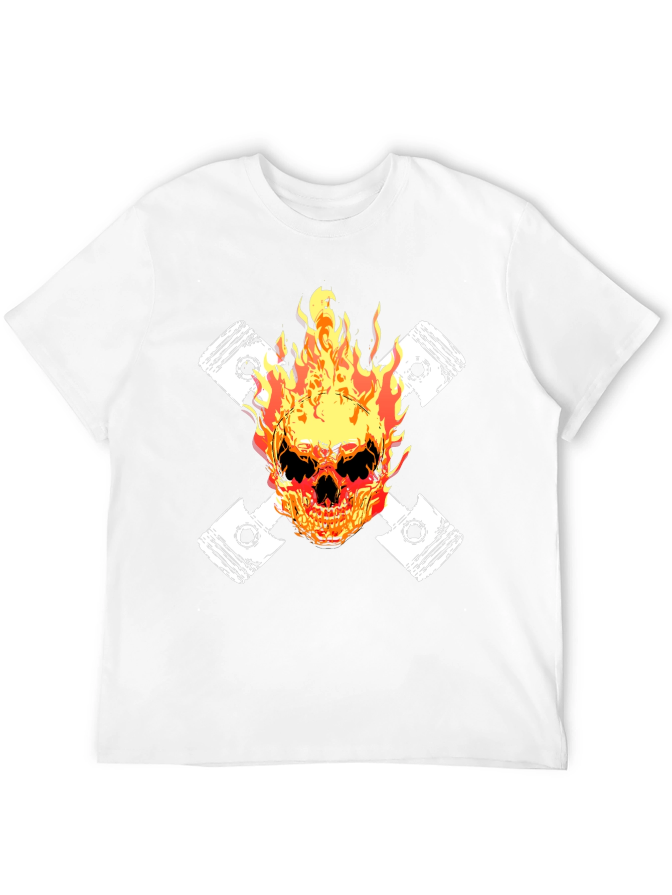 Fiery Skull Piston Graphic Tee - Black
