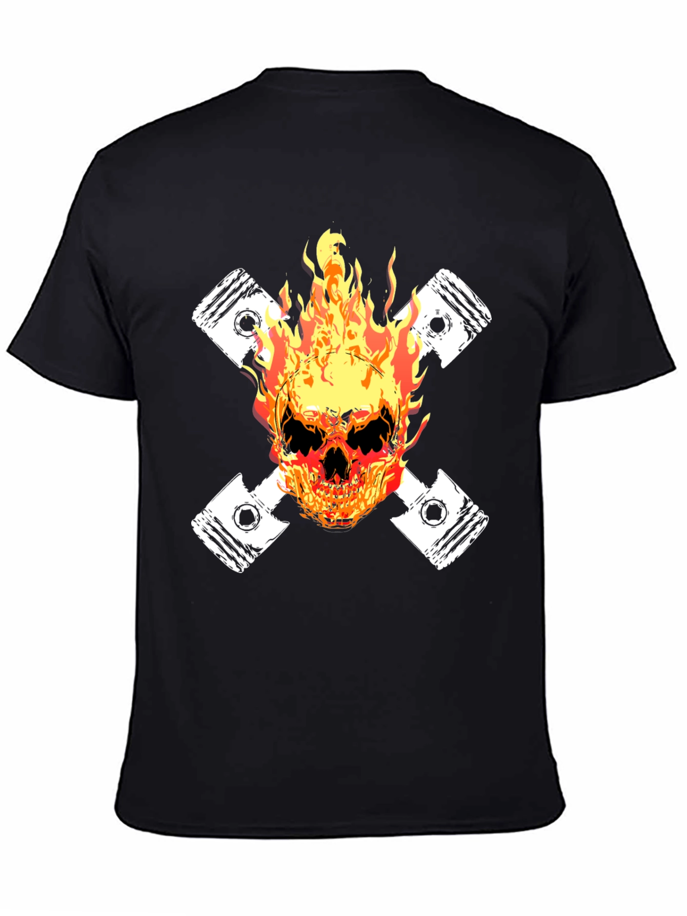 Fiery Skull Piston Graphic Tee - Black