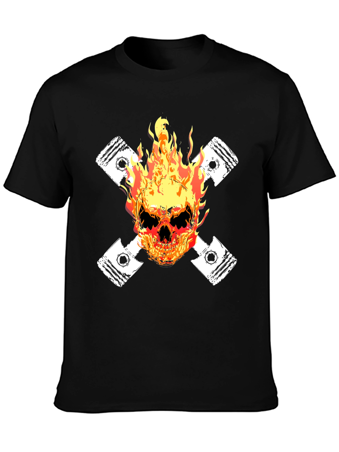 Fiery Skull Piston Graphic Tee - Black