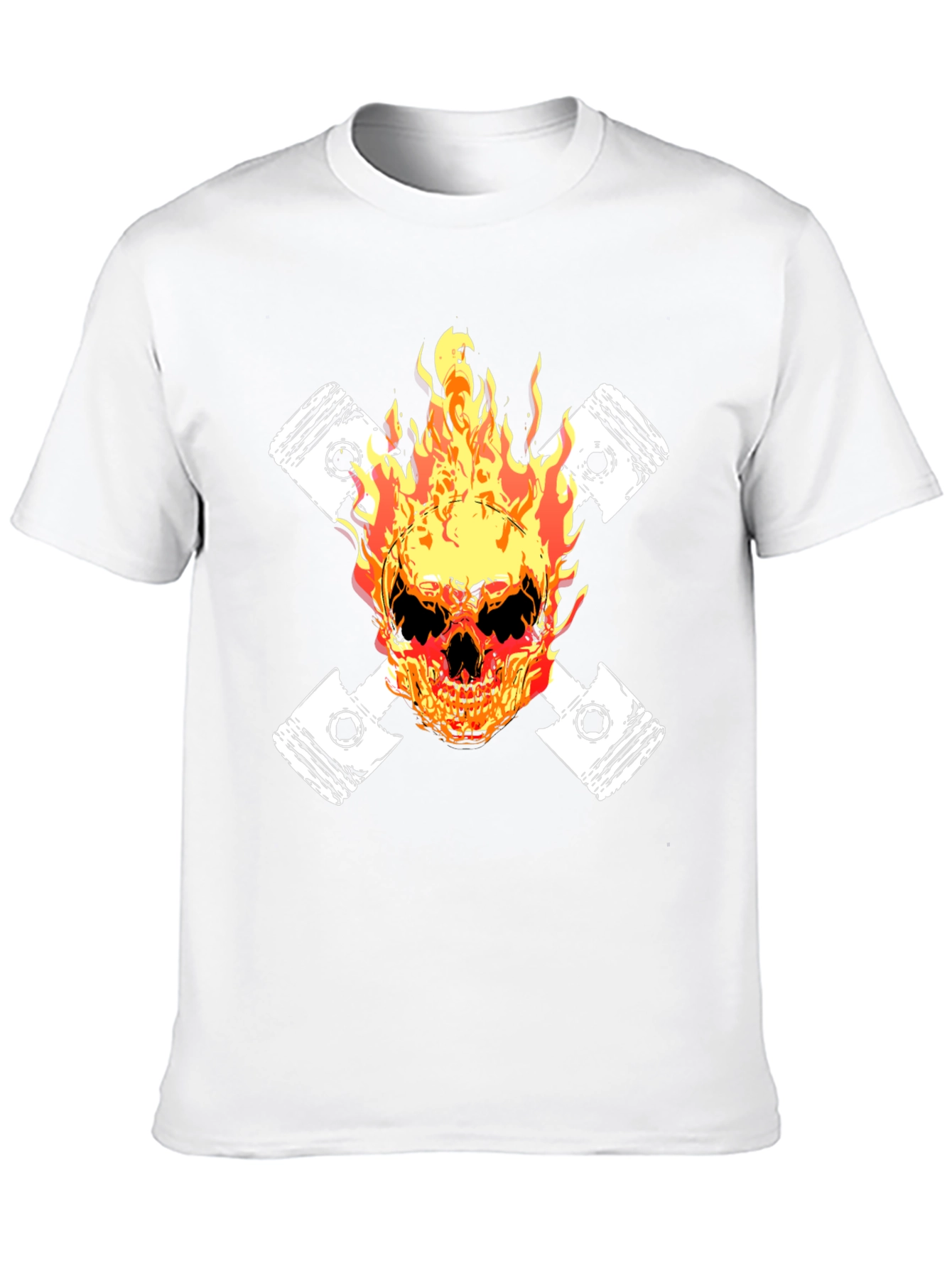 Fiery Skull Piston Graphic Tee - Black