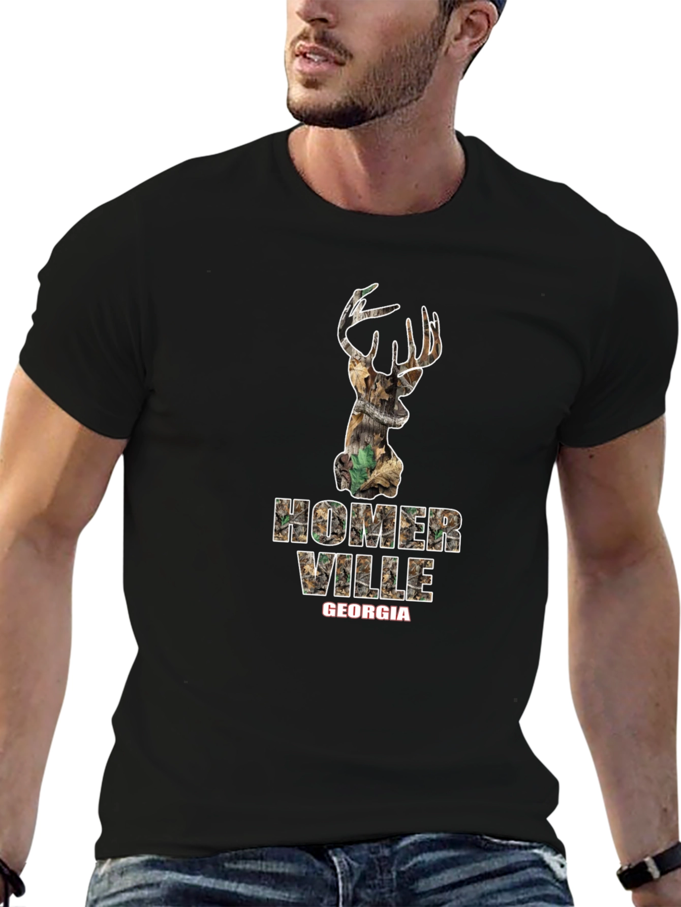 Homer Ville Georgia Camo Deer Black T-Shirt