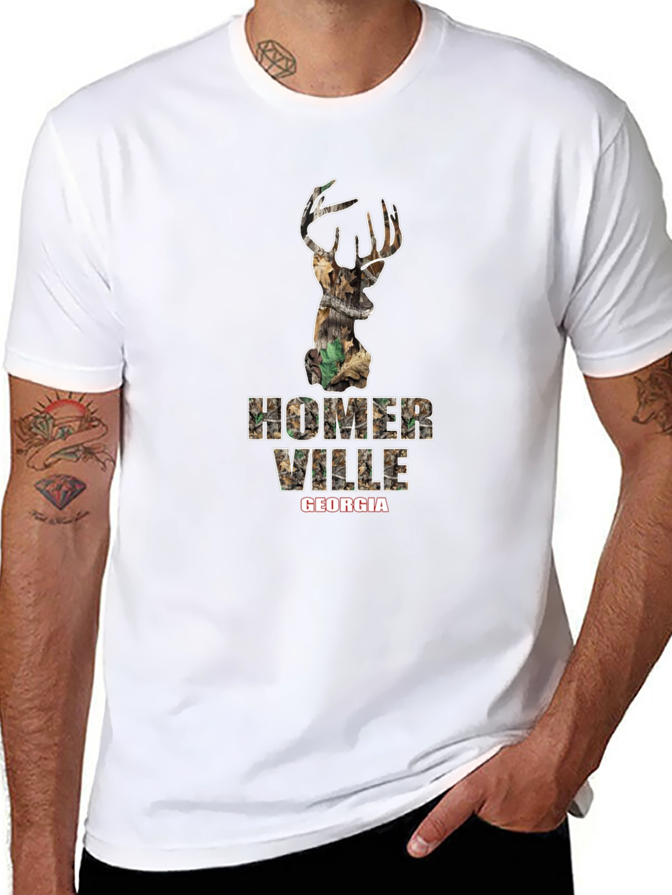 Homer Ville Georgia Camo Deer Black T-Shirt