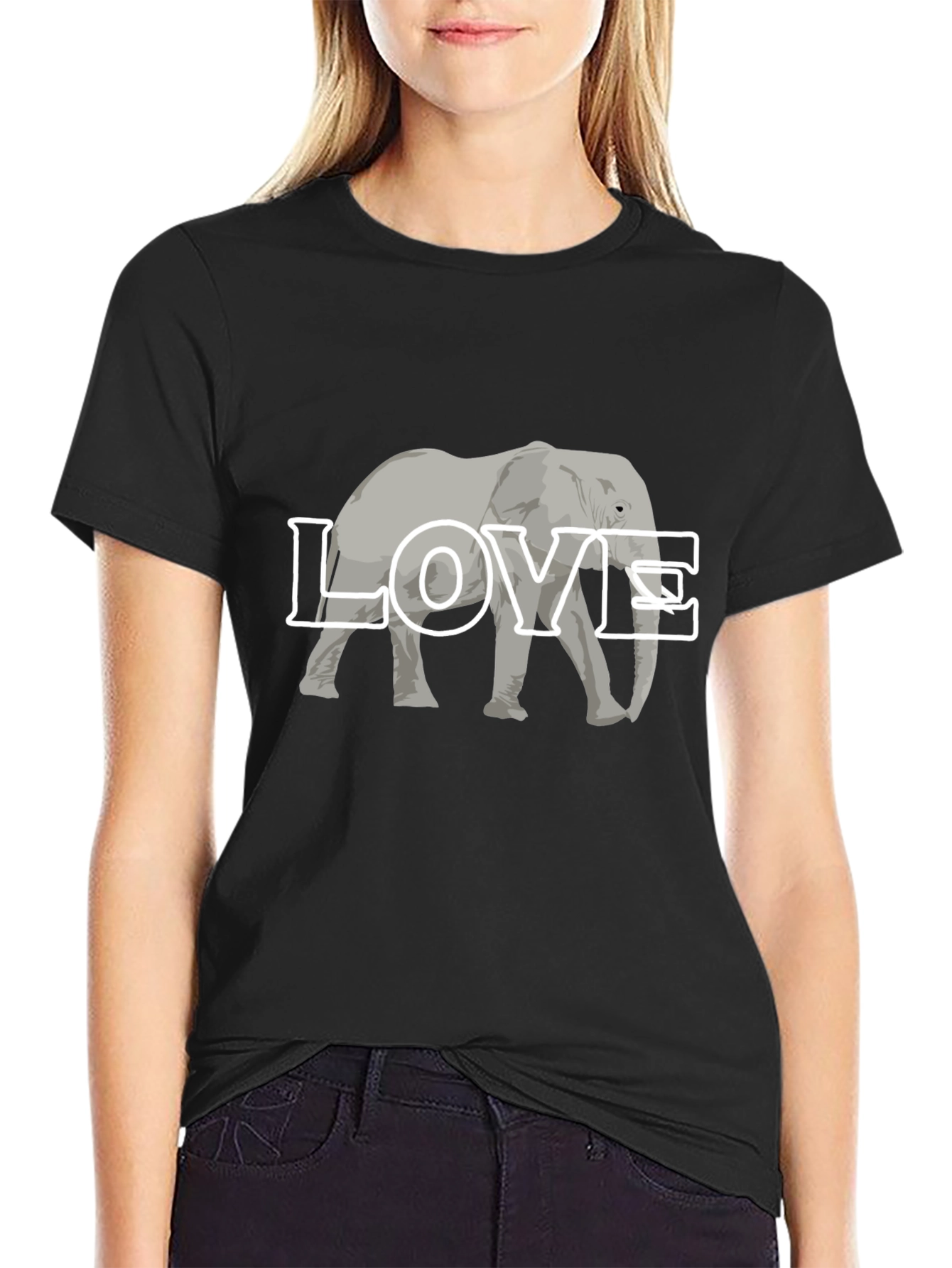 Elephant Love Graphic Tee - Black Cotton T-Shirt