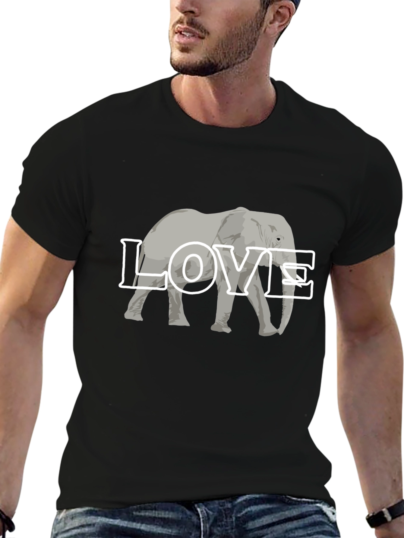 Elephant Love Graphic Tee - Black Cotton T-Shirt