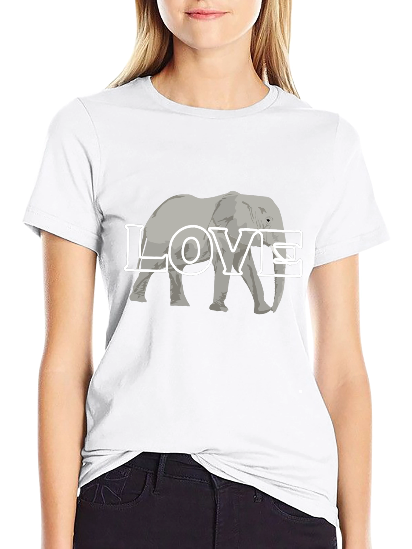 Elephant Love Graphic Tee - Black Cotton T-Shirt
