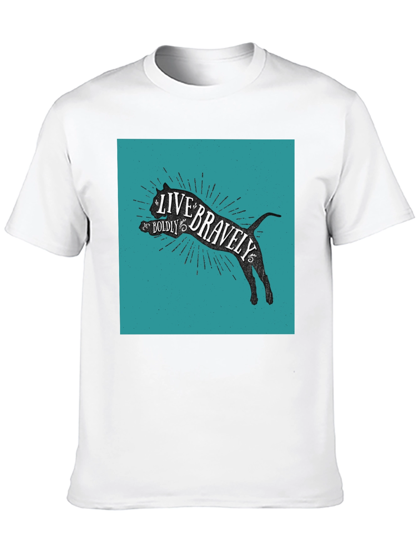 Live Bravely Cat Graphic Tee - Black Cotton Blend