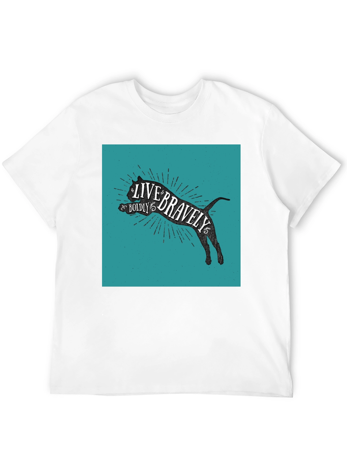 Live Bravely Cat Graphic Tee - Black Cotton Blend