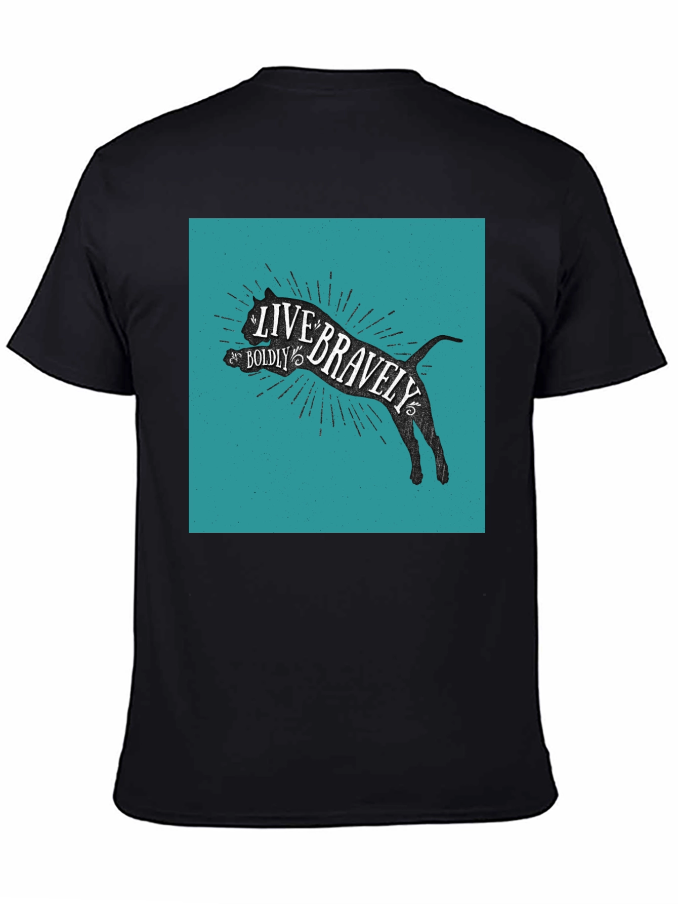 Live Bravely Cat Graphic Tee - Black Cotton Blend