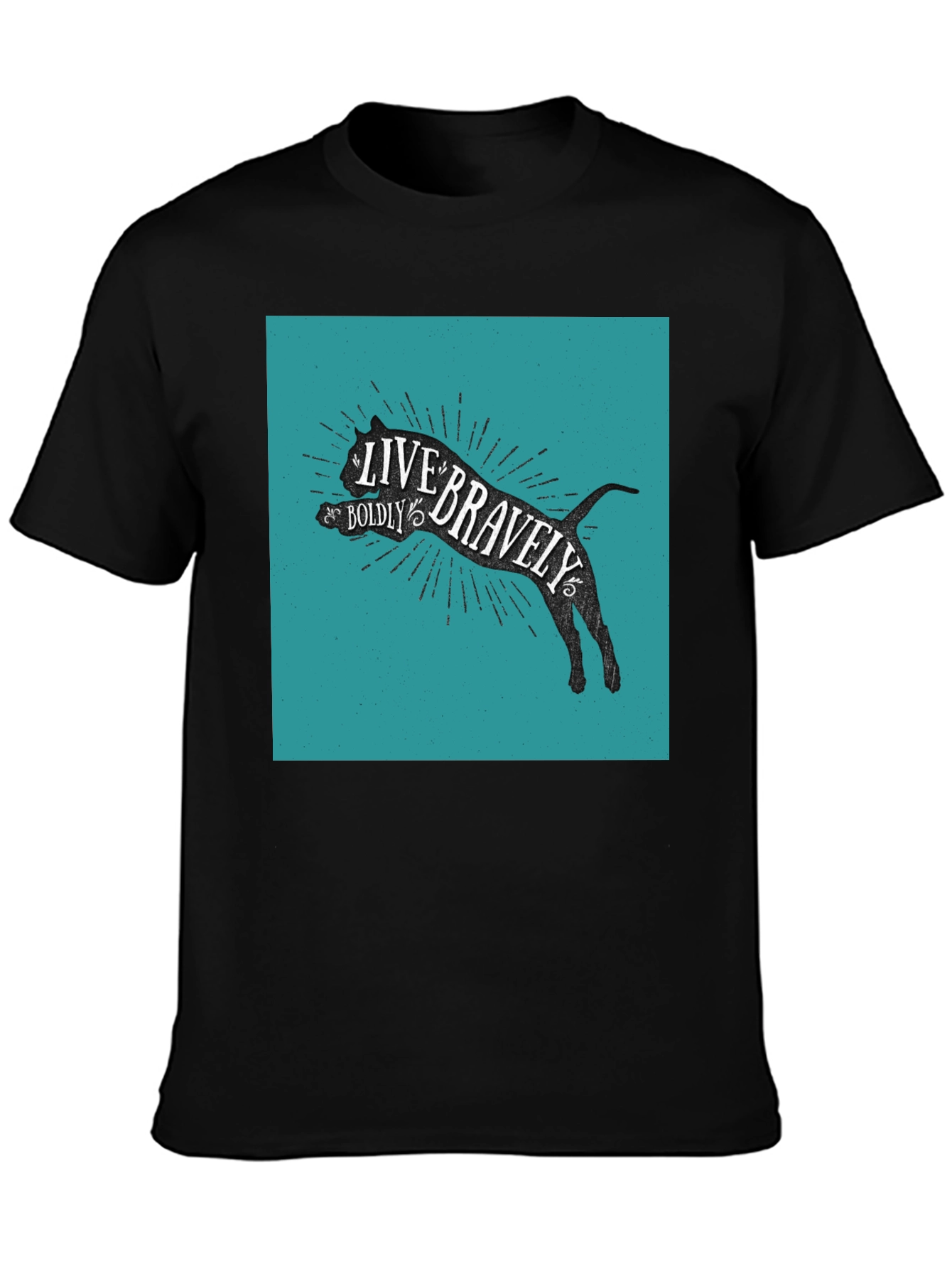 Live Bravely Cat Graphic Tee - Black Cotton Blend