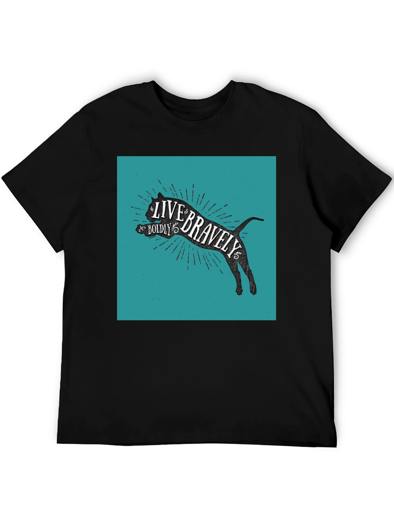 Live Bravely Cat Graphic Tee - Black Cotton Blend