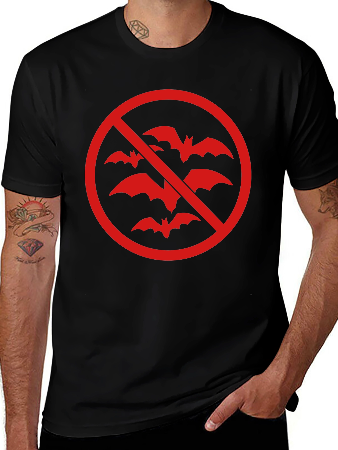 No Bats Graphic Tee - Black Crew Neck