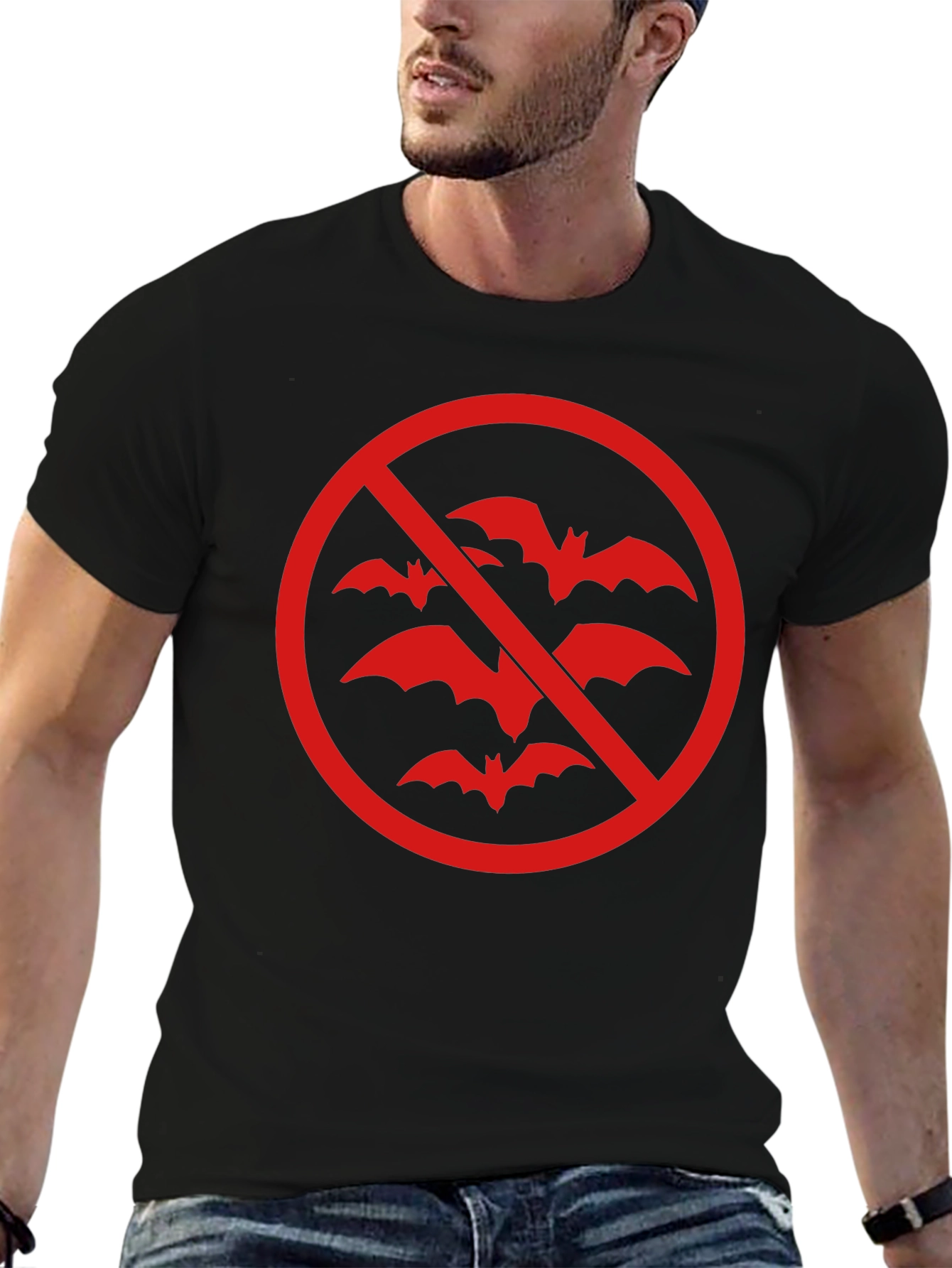 No Bats Graphic Tee - Black Crew Neck