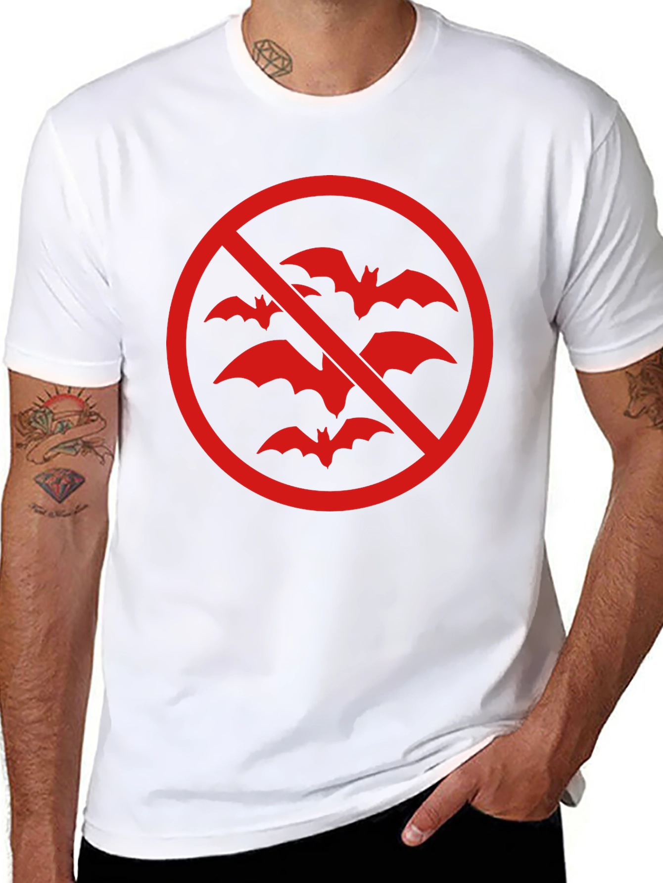 No Bats Graphic Tee - Black Crew Neck