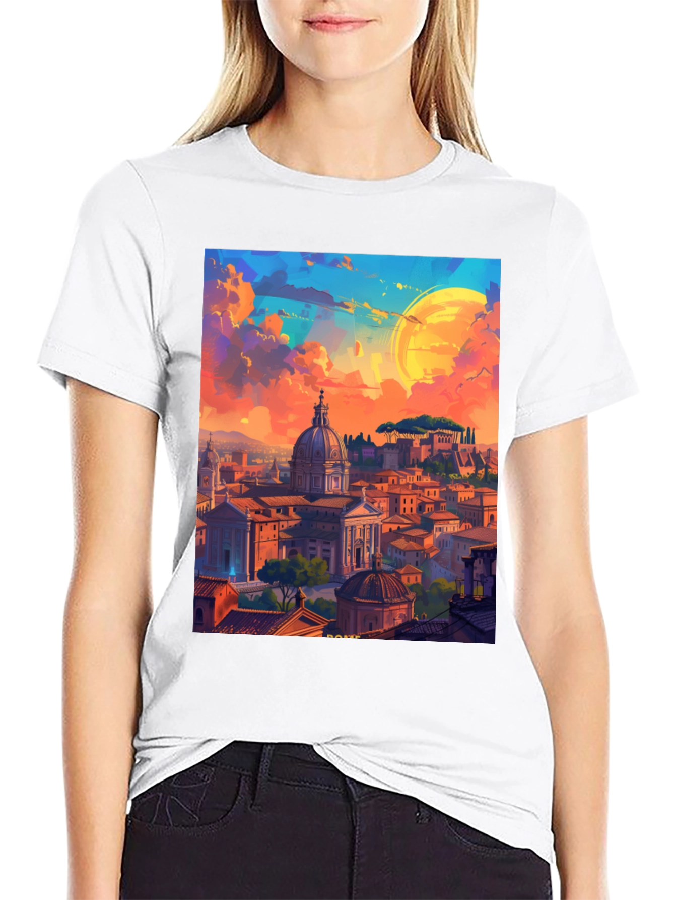 Rome Cityscape Graphic Tee - Artistic Design