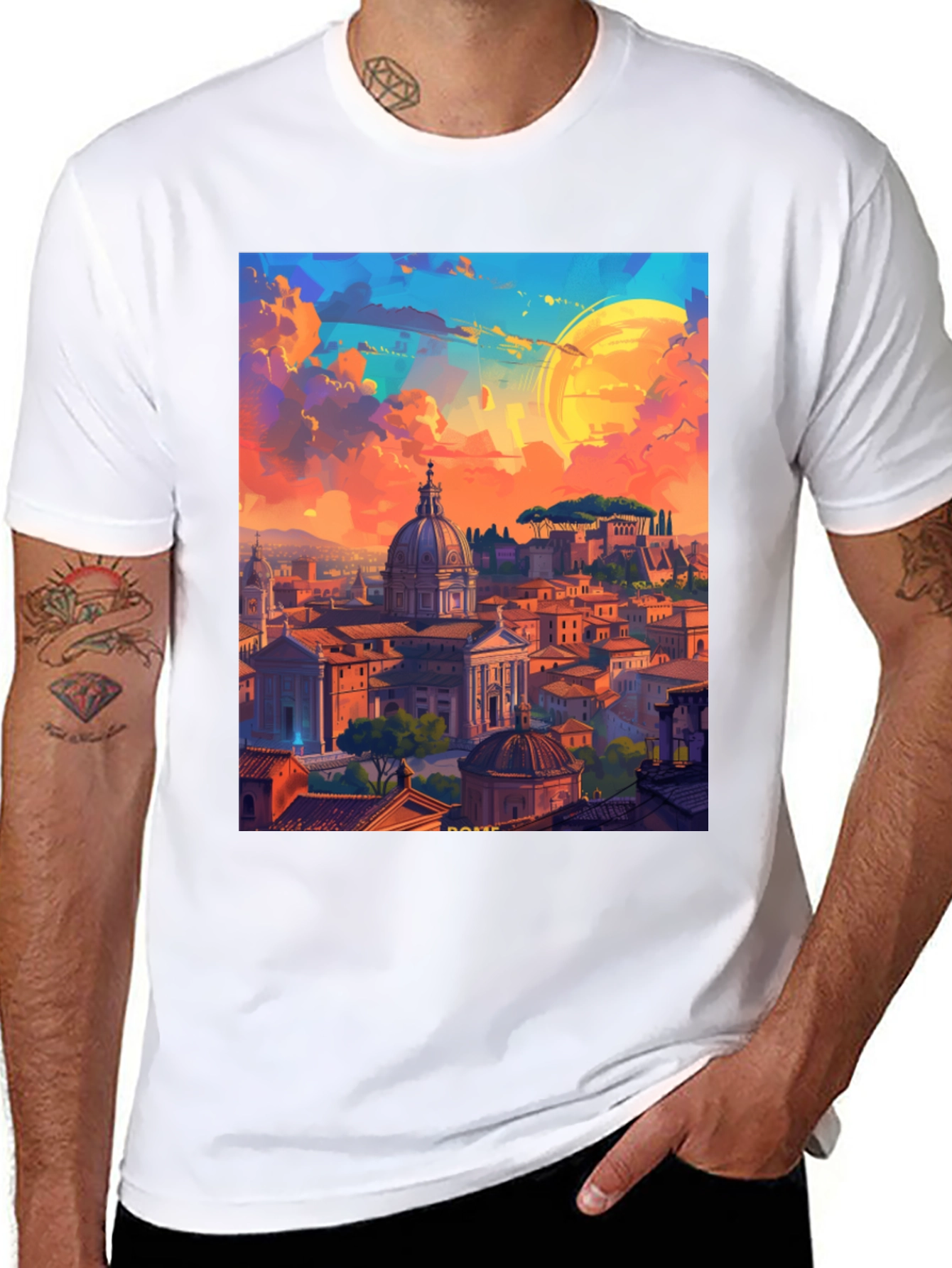Rome Cityscape Graphic Tee - Artistic Design