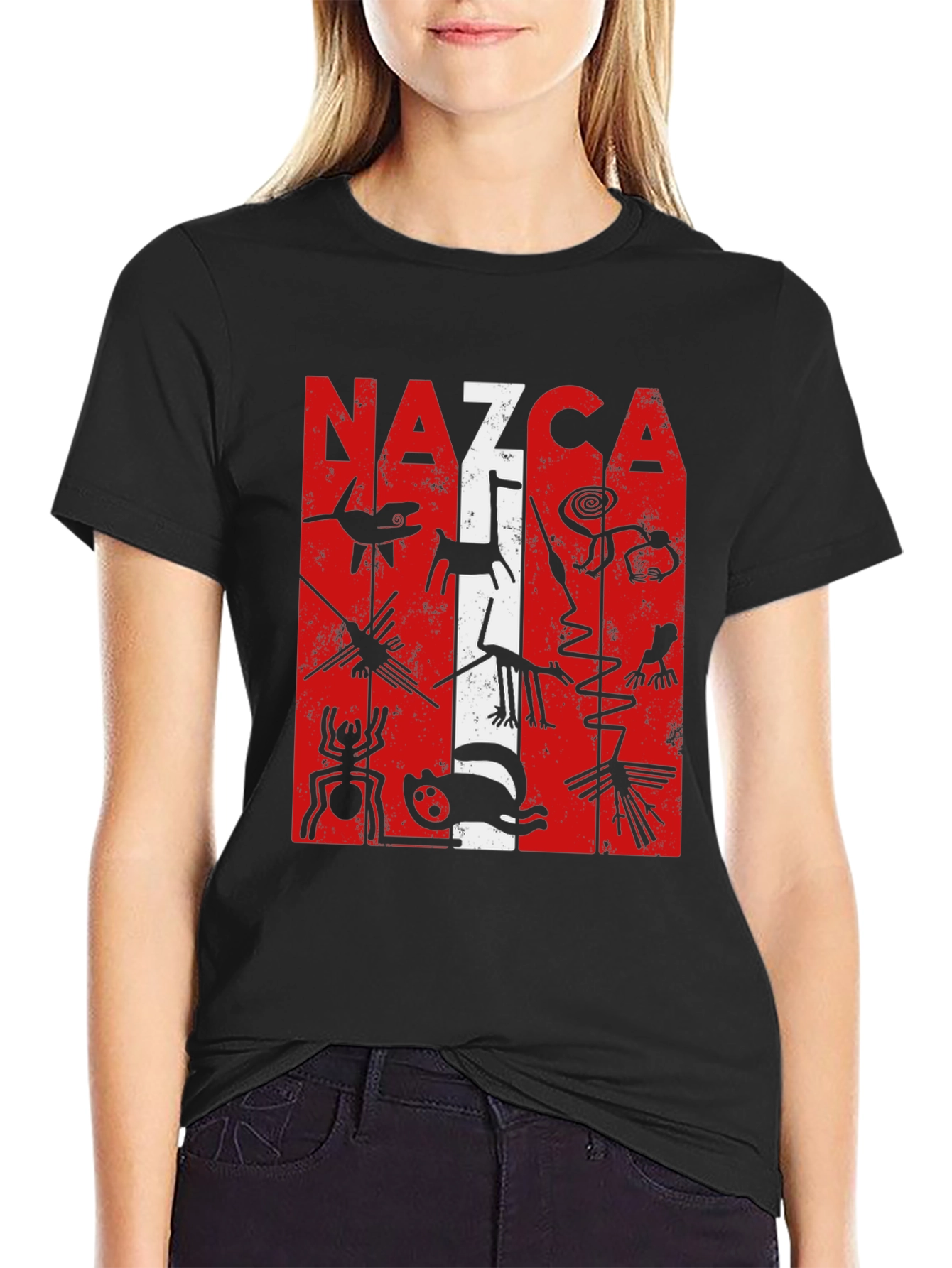 Nazca Lines Graphic Tee - Black Cotton T-Shirt