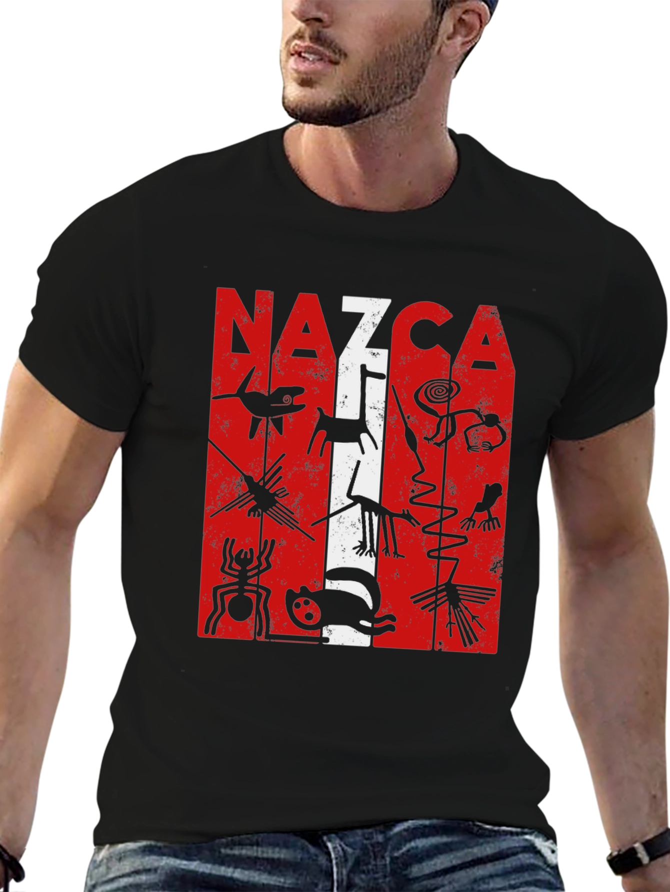 Nazca Lines Graphic Tee - Black Cotton T-Shirt