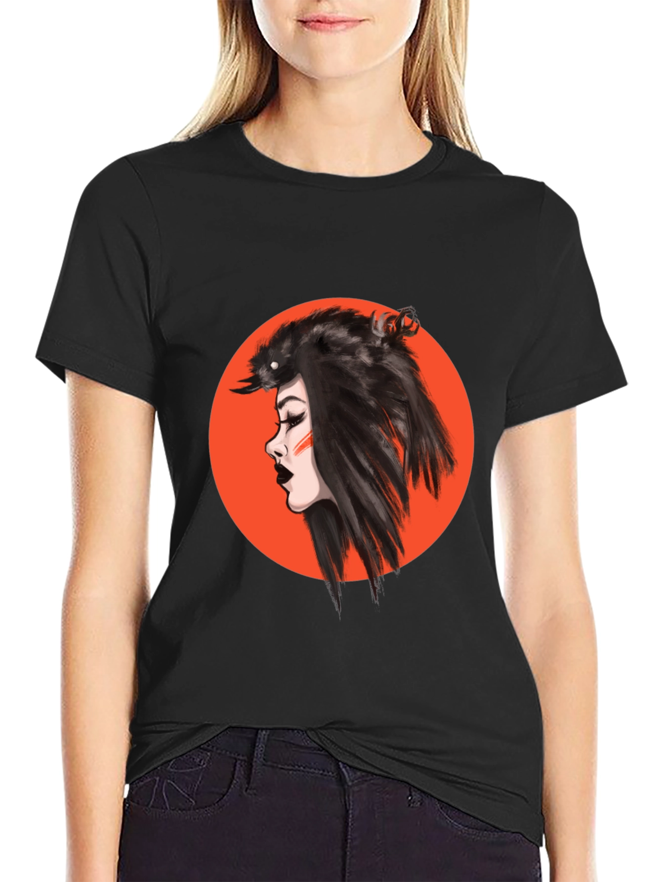 Raven Woman Graphic Black T-Shirt