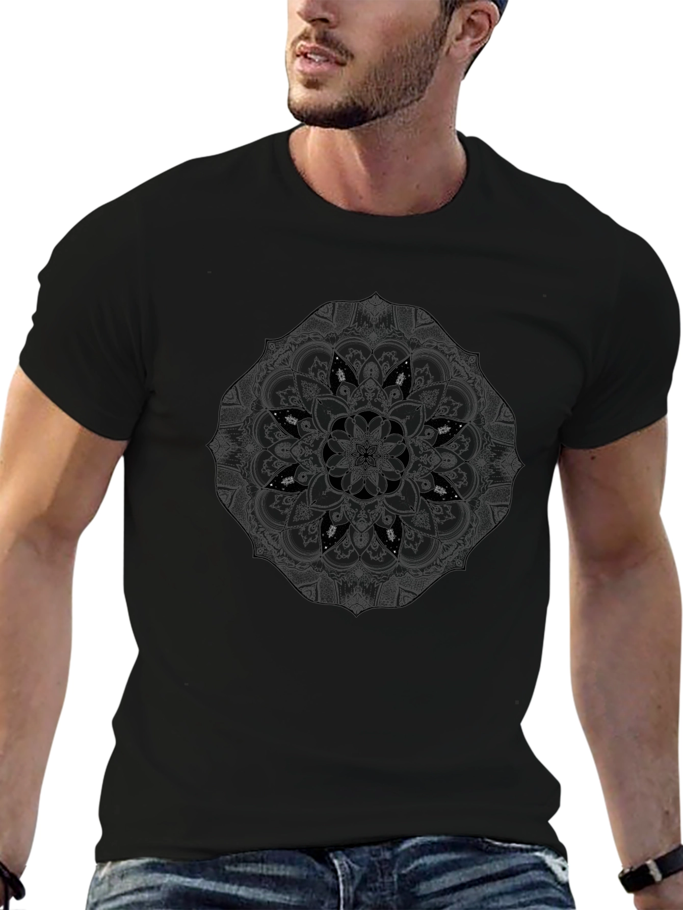 Mens Black Mandala Graphic T-Shirt