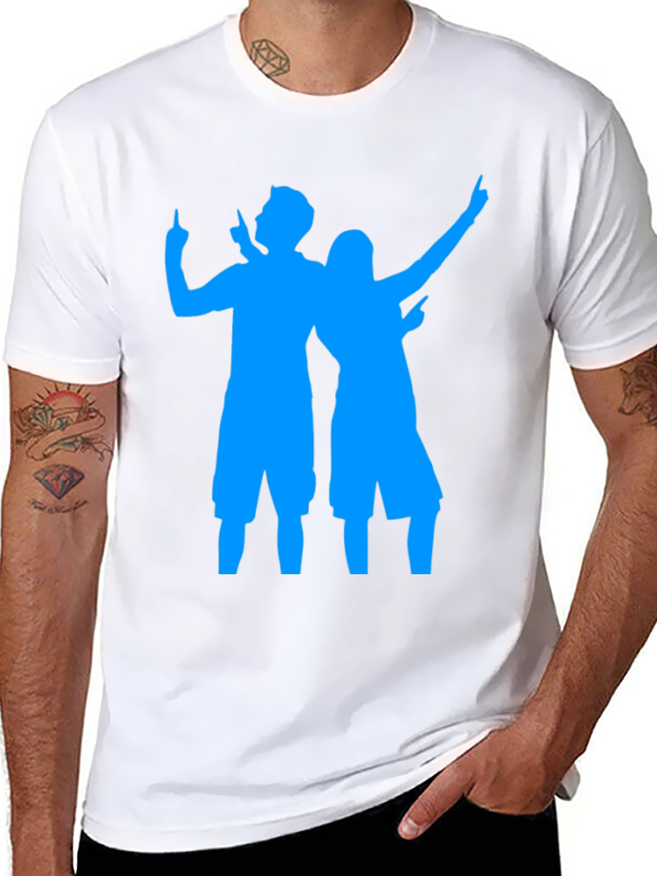 Fun Black Tee with Blue Silhouette Design