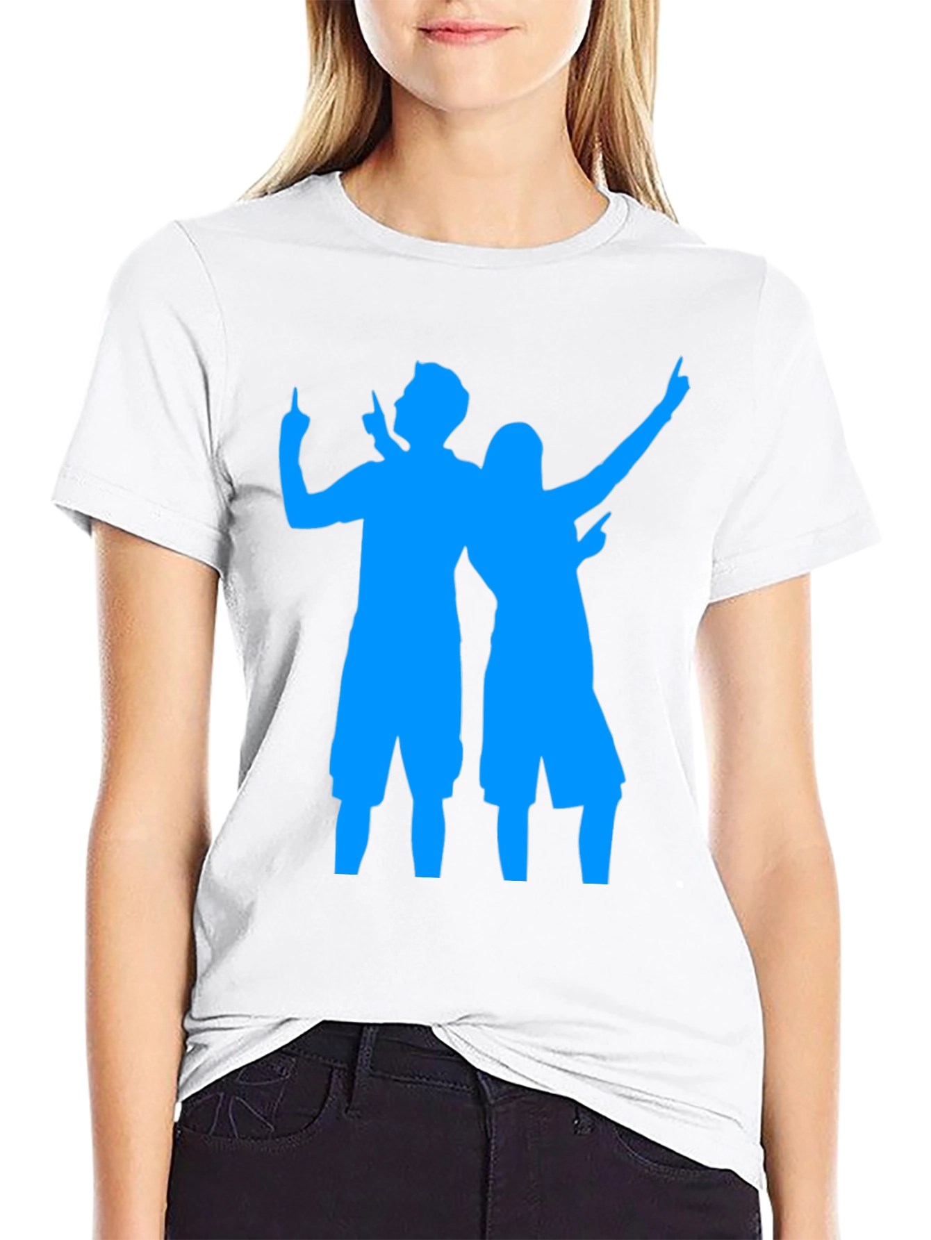 Fun Black Tee with Blue Silhouette Design