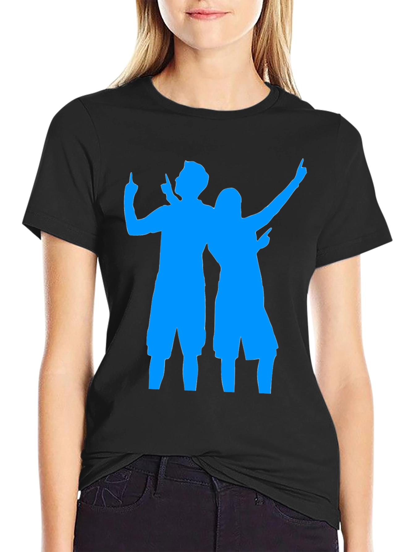 Fun Black Tee with Blue Silhouette Design