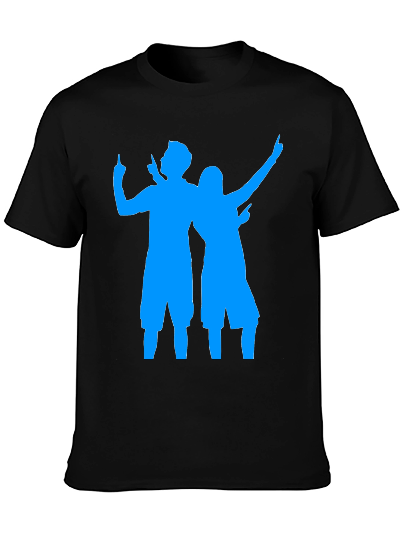 Fun Black Tee with Blue Silhouette Design