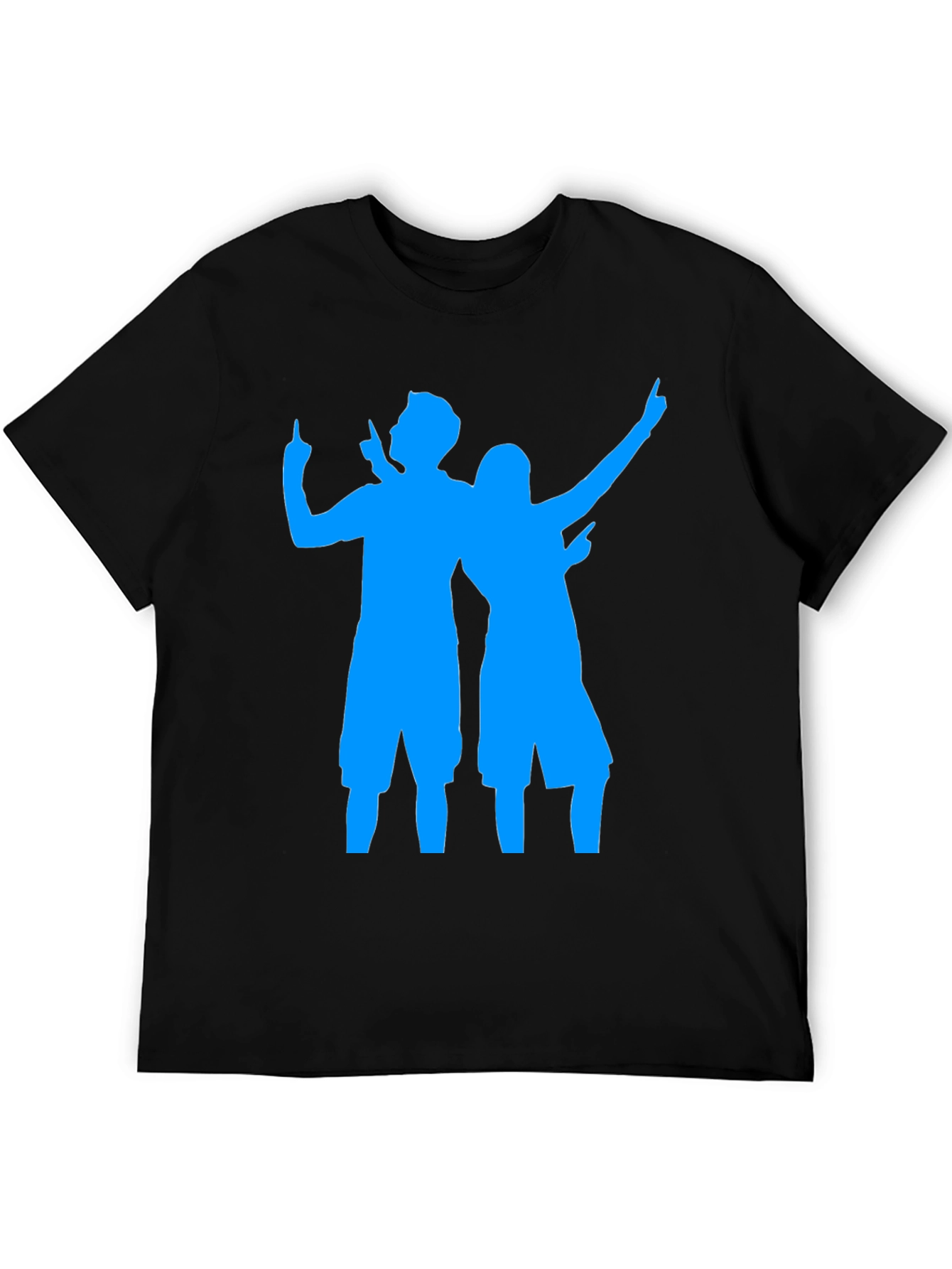 Fun Black Tee with Blue Silhouette Design