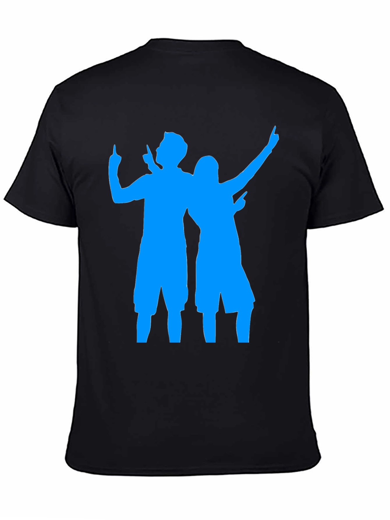Fun Black Tee with Blue Silhouette Design