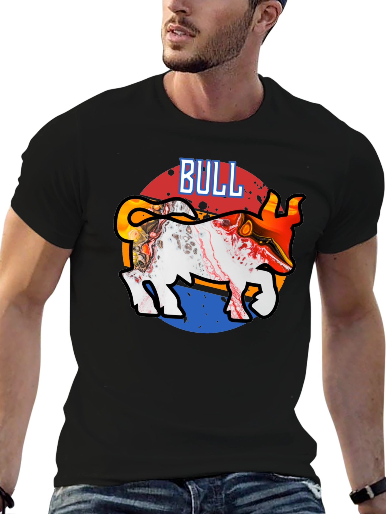 Bull Graphic Tee - Stylish Mens Black T-Shirt