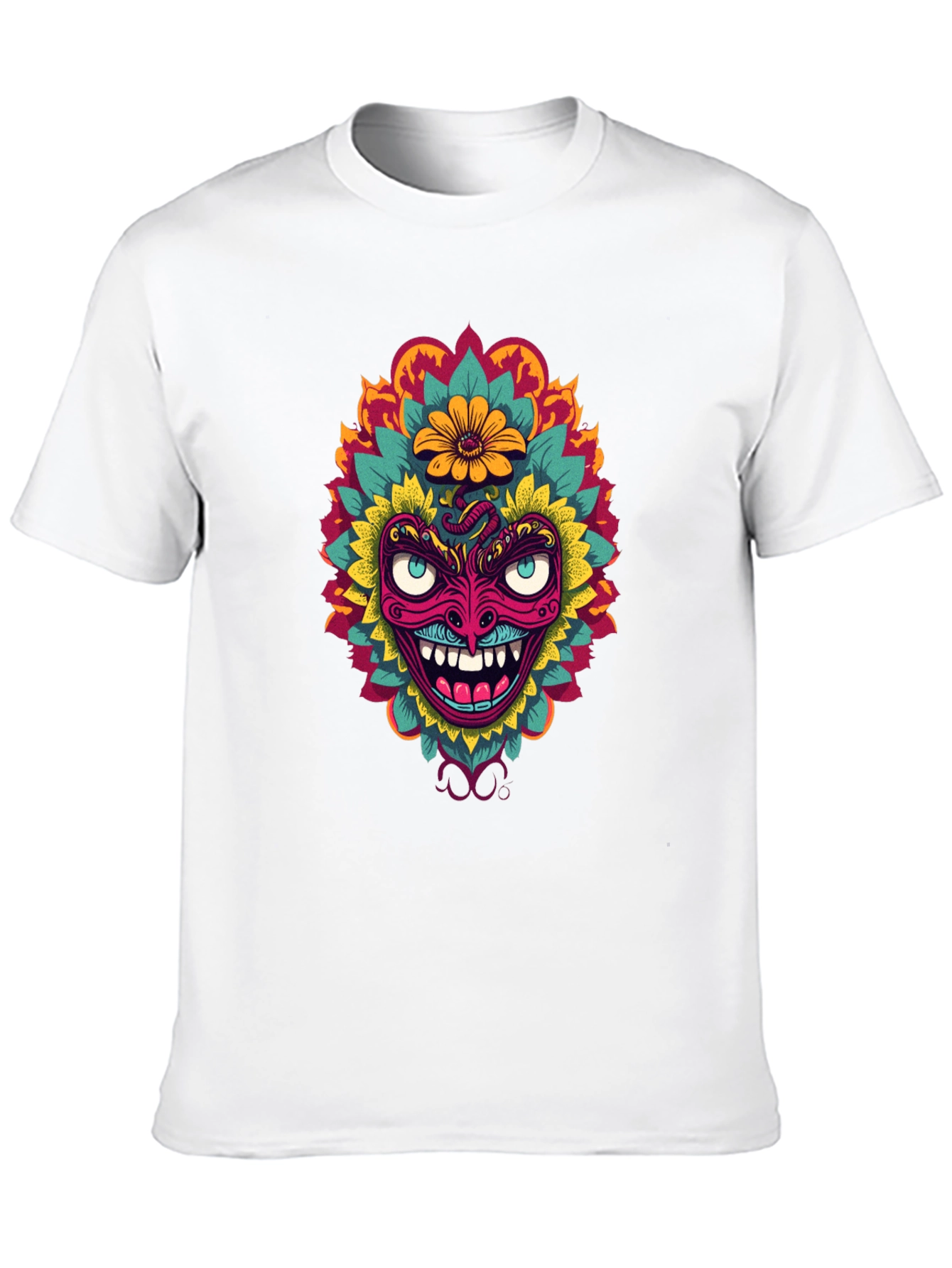 Psychedelic Mask Graphic Tee - Bold Black T-Shirt