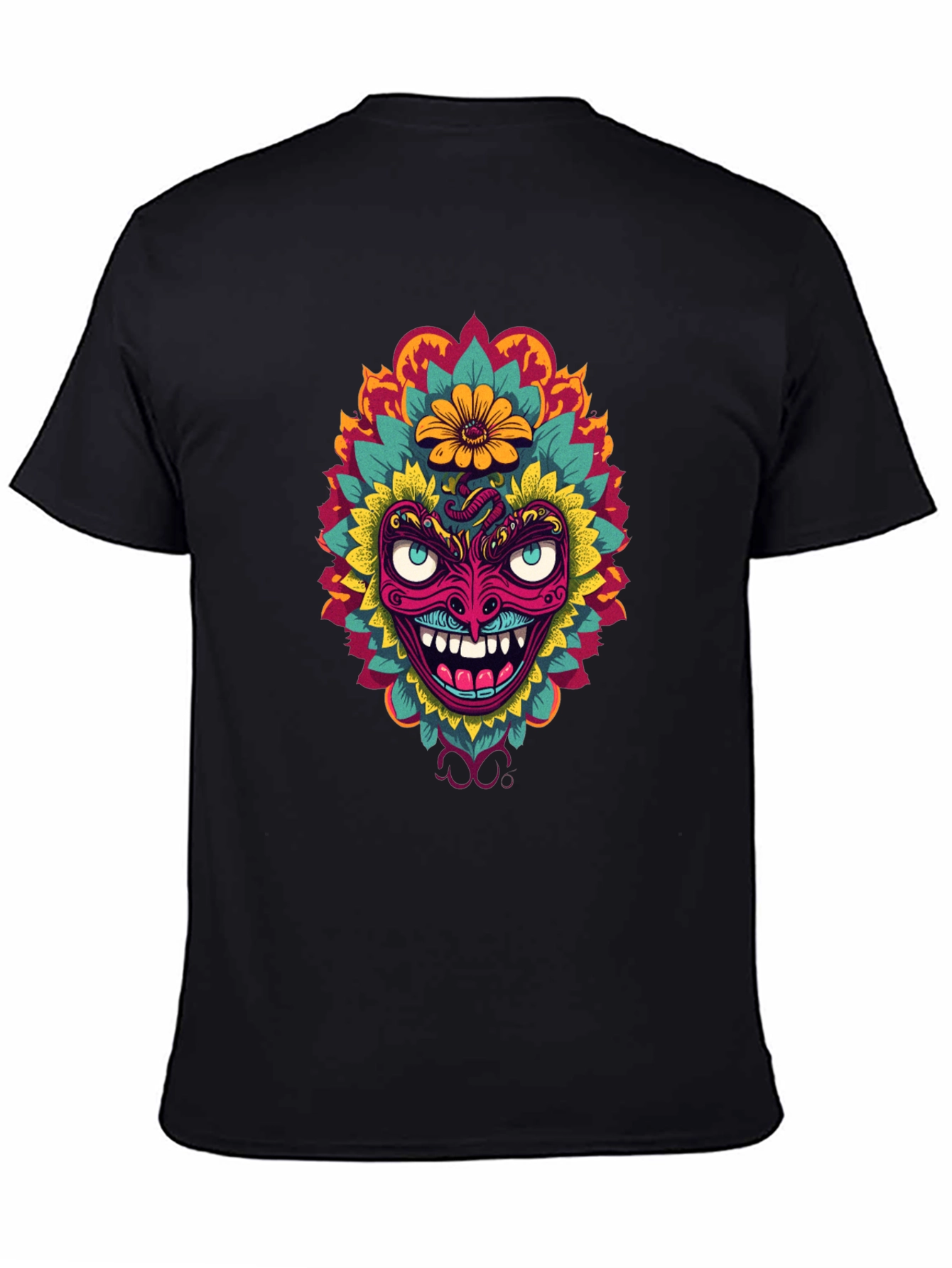 Psychedelic Mask Graphic Tee - Bold Black T-Shirt